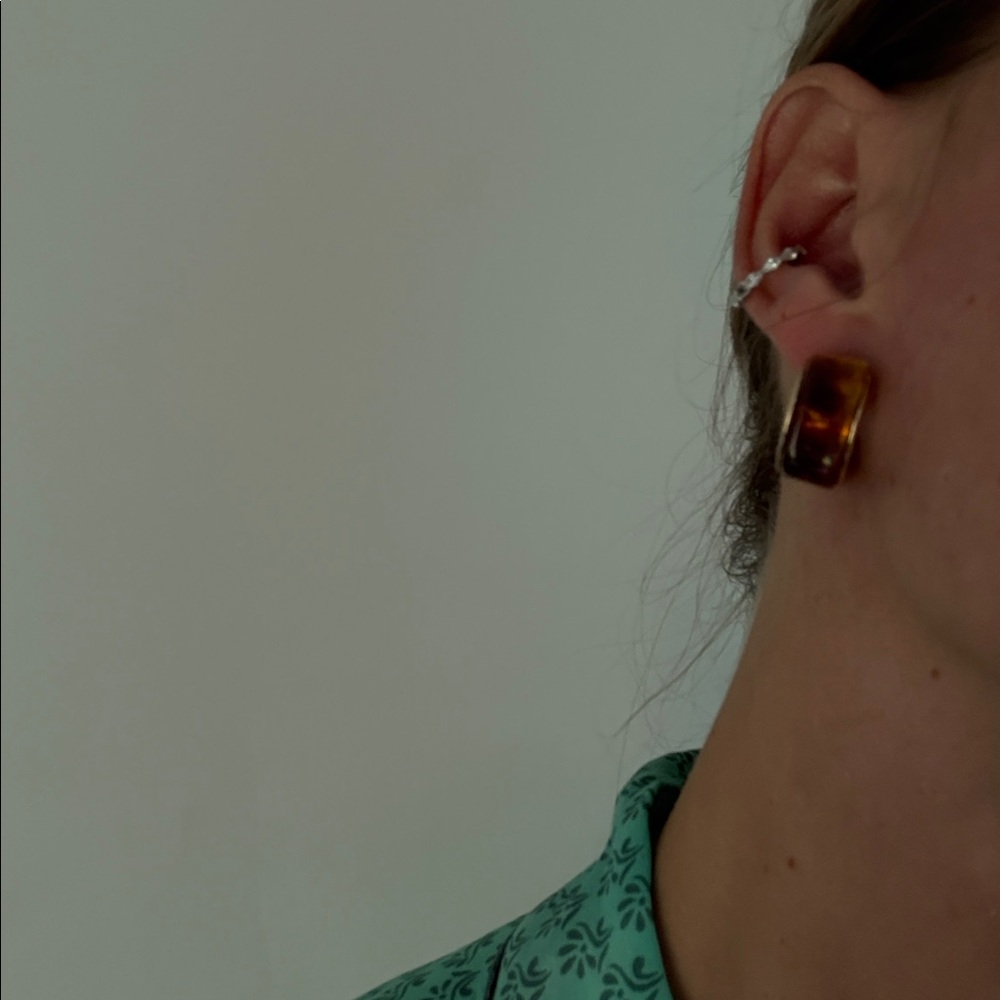 Chunky Gold and Brown Hoop Earrings - Picture 4 of 5
